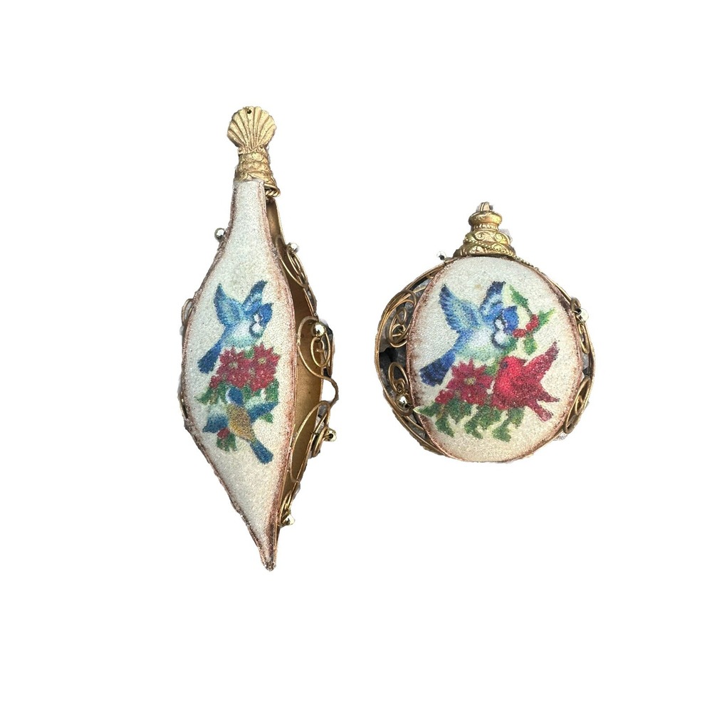 Vintage Ornate Metal Christmas Holiday Ornaments Birds Gold